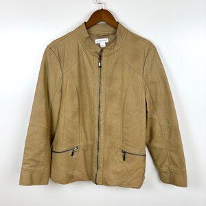 Christopher & Banks Women Med Faux Leather Bomber Jacket Tan Zip Western Boho